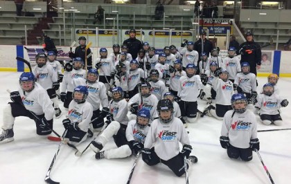 A group of kids on the ice at Memorial Arena in Chatham taking part in Bauer's First Shift program - Contributed Photo